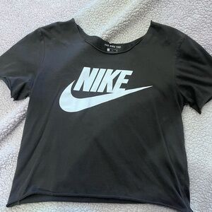 Nike Women's Black and White Logo Tee Off the shoulder size small